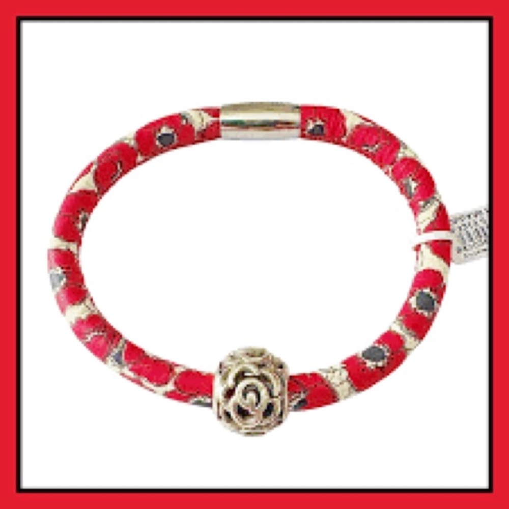 Brighton "Poppyville" Woodstock Red Leather Charm Bracelet (Includes Dust Bag)